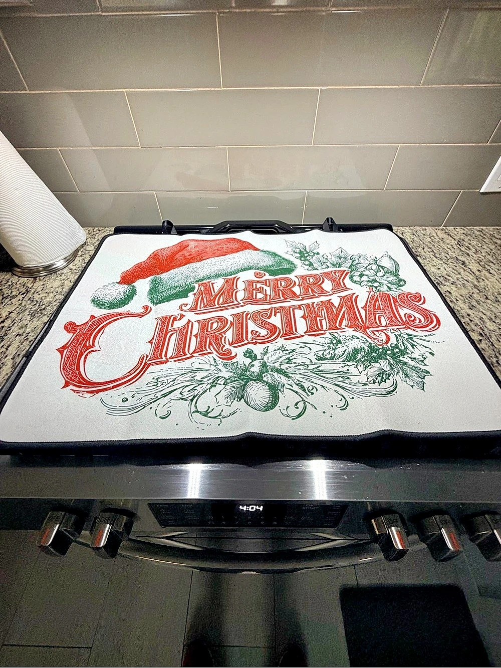 Christmas Stove Cover Mat in White & Red